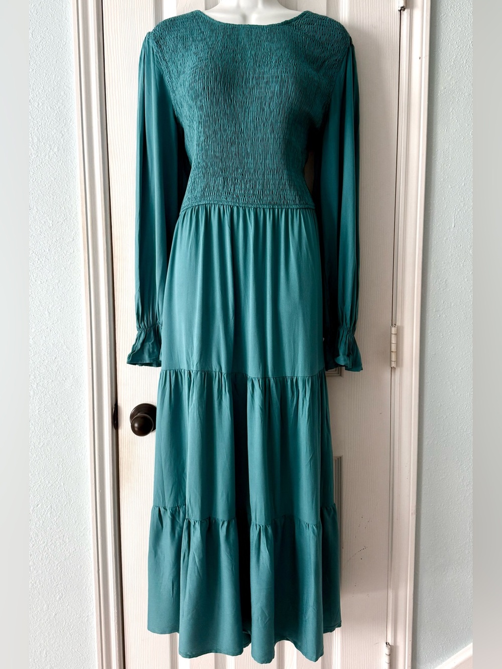 BTFBM Women Casual Long Sleeve Crew Neck Fall Dress in Teal - Picture 5 of 7